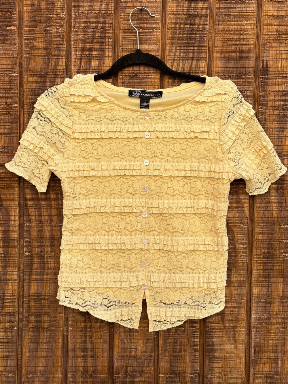 Rich & Famous Pale Yellow Lace Blouse